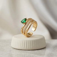 Emerald Green Teardrop Multi-Layer Statement Ring | Anti-Tarnish Gold-Plated