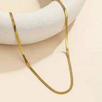Flat Herringbone Snake Chain Necklace - Gold Plated Anti-Tarnish
