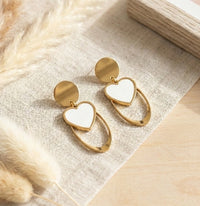 White Heart Oval Drop Earrings | Anti-Tarnish Gold Plated
