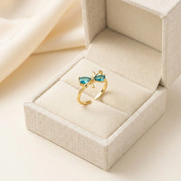 Aqua Blue Bow Ring - Anti Tarnish Gold Plated Adjustable