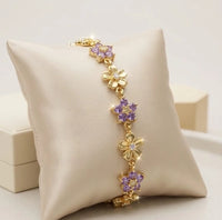 Purple Floral Gold-Plated Bracelet - Anti-Tarnish Dainty Jewelry