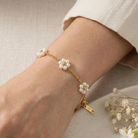 Pearl Flower Gold Plated Bracelet | Anti-Tarnish Dainty Floral Chain