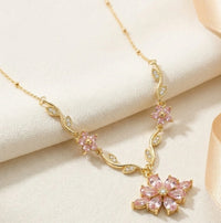 Pink Floral Vine Necklace | Anti-Tarnish Gold Plated Dainty Jewelry