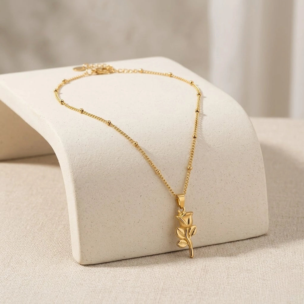 Rose Pendant Anti-Tarnish Gold Plated Necklace for Women