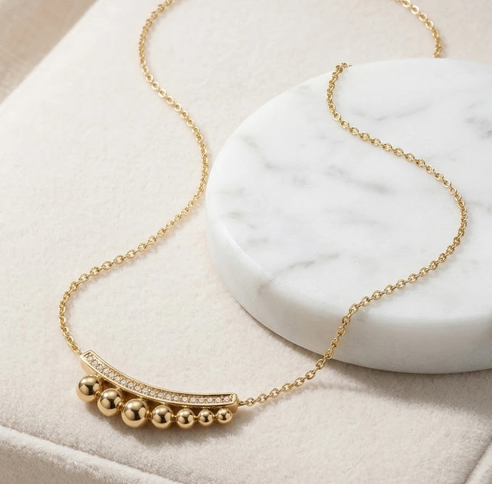Anti-Tarnish Gold-Plated Curved Bar Beaded Necklace | Minimalist Everyday Jewelry