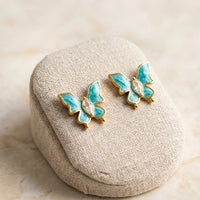 Teal Enamel Butterfly Stud Earrings | High-Quality Fashion Jewelry