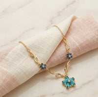 Blue Floral Anti Tarnish Gold Plated Necklace-Tulip