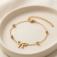 Dainty Bow Charm Anti Tarnish Gold Plated Bracelet for Women - Minimalist Jewelry