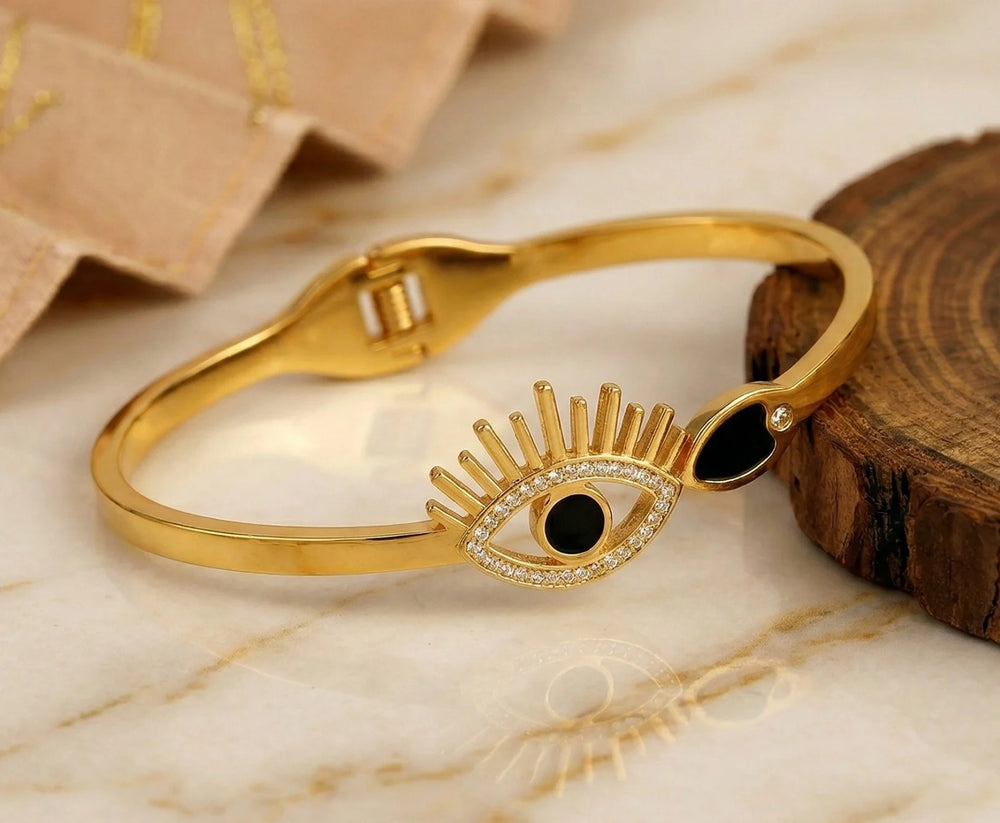 3-Piece Evil Eye & Floral Charm Bracelet Stack - Anti-Tarnish Gold Plated