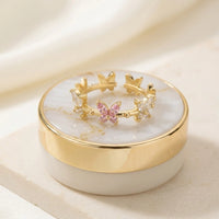 Adjustable Pink Butterfly Ring | Anti-Tarnish Gold Plated