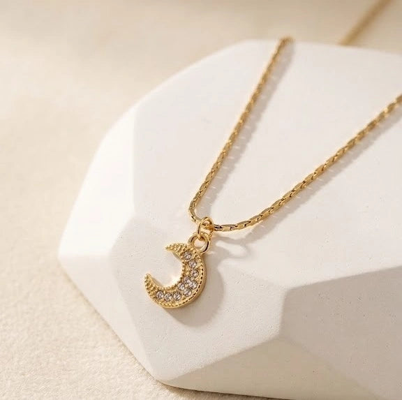 Crescent Moon Necklace | Anti Tarnish Gold Plated Celestial Pendant