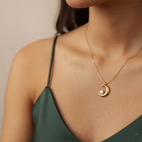 Crescent Moon Anti-Tarnish Gold Plated Necklace with Sparkling Stone