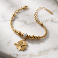 Clover Charm Anti Tarnish Gold Plated Bracelet | Lucky 4 Leaf Bracelet for Women