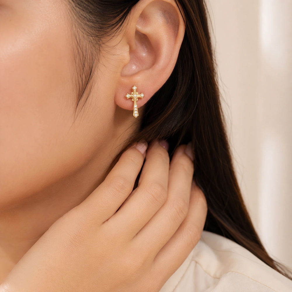Cross Stud Anti Tarnish Gold Plated Earrings