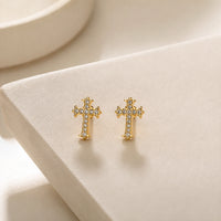 Crystal Cross Stud Earrings - Anti Tarnish Gold Plated | Minimalist Jewelry