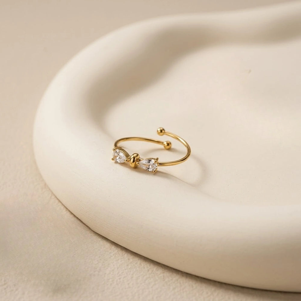 Dainty Crystal Bow Adjustable Ring - Anti-Tarnish Gold Plated