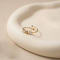 Dainty Crystal Bow Adjustable Ring - Anti-Tarnish Gold Plated