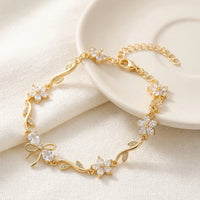 Crystal Bow & Vine Anti-Tarnish Gold-Plated Bracelet | Dainty Women's Jewelry-Tulip