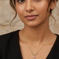 Coquette Bow & Pink Teardrop Necklace - Anti Tarnish Gold Plated