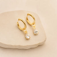 Crystal Teardrop Hoop Earrings - Anti Tarnish Gold Plated