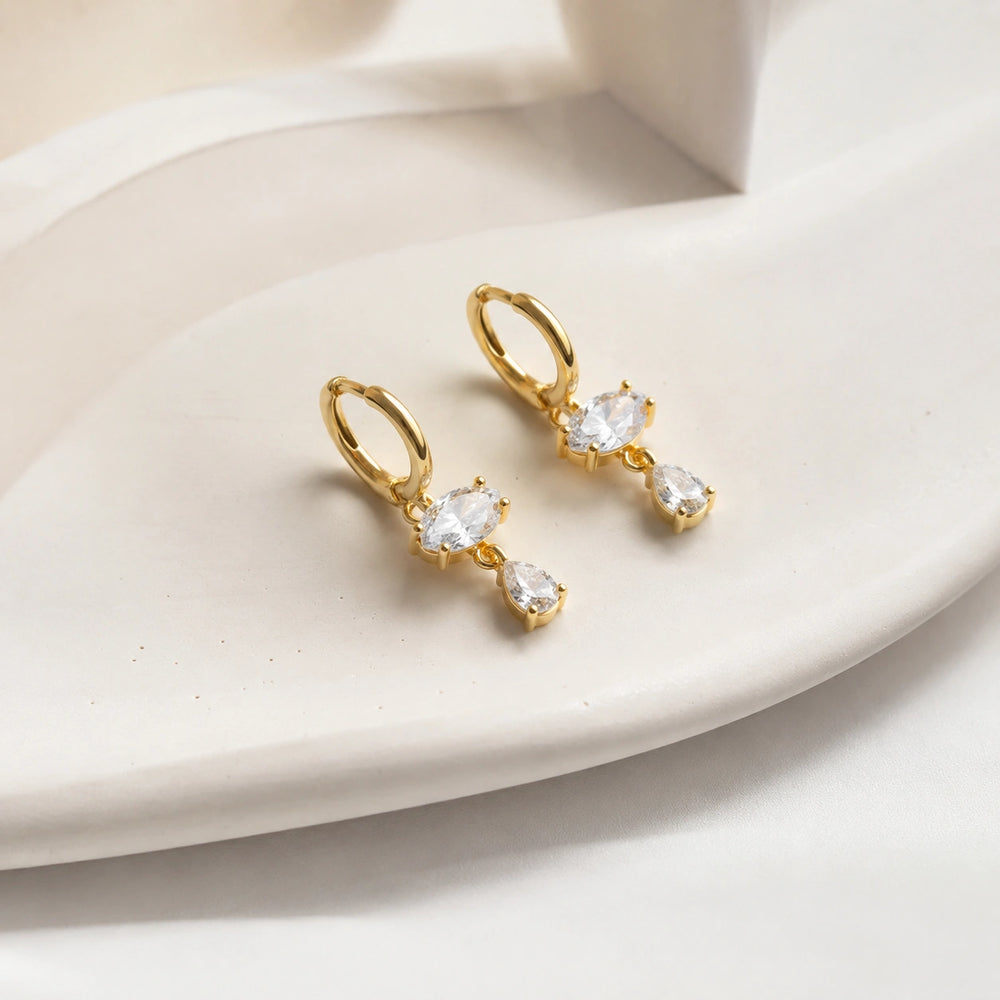 Dainty Crystal Drop Hoop Earrings - Anti Tarnish Gold Plated