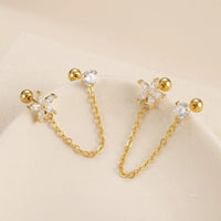 Floral Chain Double Stud Earrings | Anti-Tarnish Gold Plated