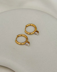 Solitaire Drop Hoop Earrings - Anti Tarnish Gold Plated Huggies