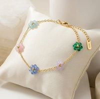 Multi-Color Floral Beaded Bracelet - Anti-Tarnish Gold Plated