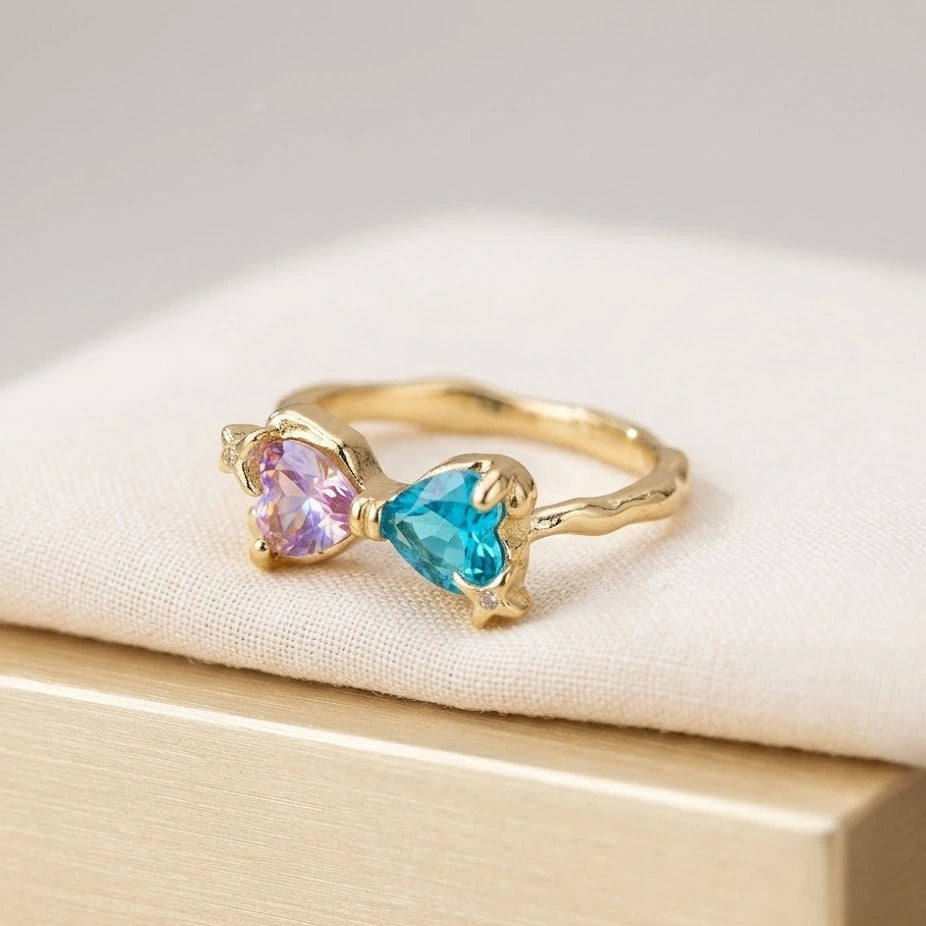 Pink & Blue Dual Heart Ring - High Quality Fashion Ring