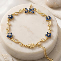 Tulip Dragonfly Blue Floral Anti Tarnish Gold Plated Bracelet