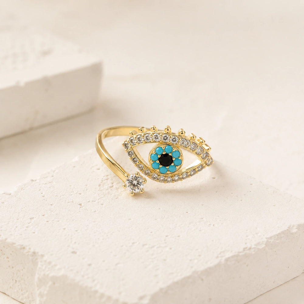 Evil Eye Adjustable Ring - Anti-Tarnish Gold Plated