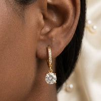 Solitaire Drop Hoop Earrings - Anti Tarnish Gold Plated