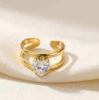 Radiant Heart Double Band Ring - Anti Tarnish Gold Plated