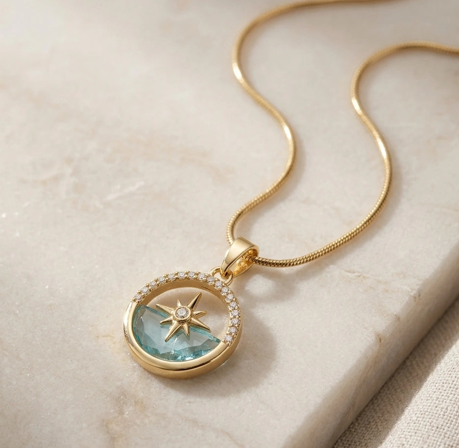 North Star Blue Crystal Pendant Necklace - Anti Tarnish