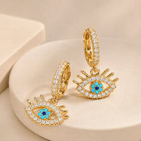 Evil Eye Dangle Hoop Earrings | Anti Tarnish Gold Plated | Minimalist Everyday Jewelry