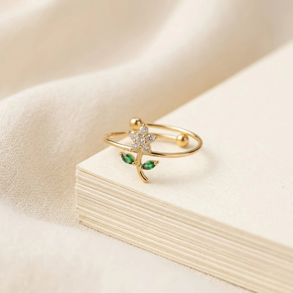 Dainty Floral Adjustable Ring - Anti Tarnish Gold Plated