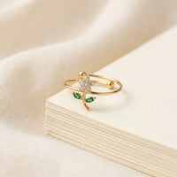 Dainty Floral Adjustable Ring - Anti Tarnish Gold Plated