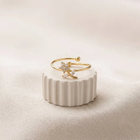 Dainty Floral Adjustable Ring - Anti Tarnish Gold Plated