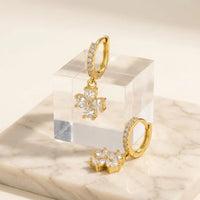 Crystal Flower Dangle Earrings - Anti Tarnish Gold Plated