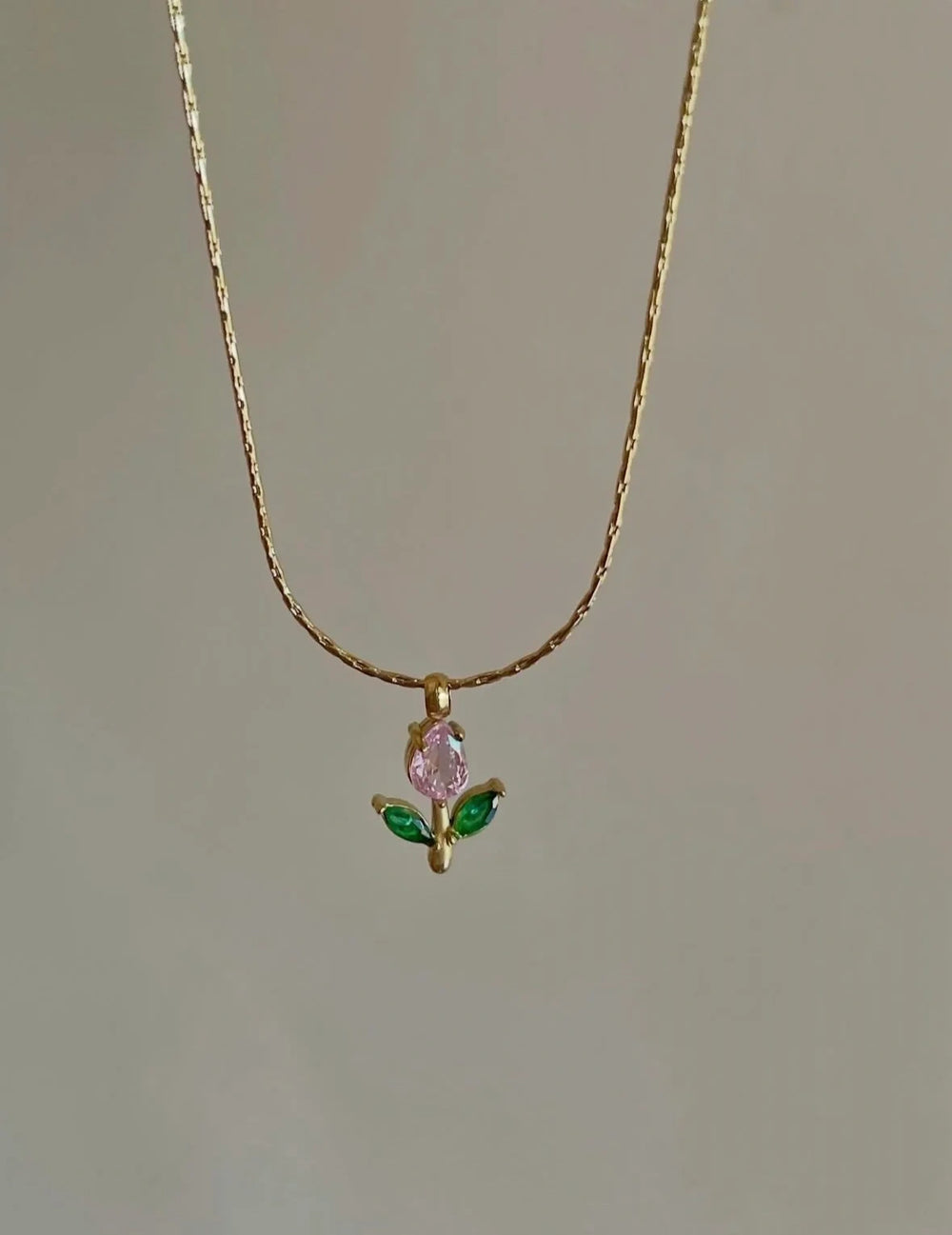 Pink Tulip Pendant Anti-Tarnish Gold Plated Necklace - Minimalist Aesthetic