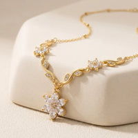 Floral Crystal Vine Necklace - Anti-Tarnish Gold Plated | Dainty Korean Minimalist Jewelry