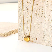 Puffy Heart Pendant Necklace - Gold Plated Snake Chain | Anti-Tarnish & Waterproof