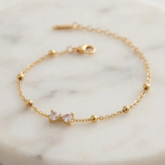 Coquette Crystal Bow Bracelet - Anti-Tarnish Gold Plated