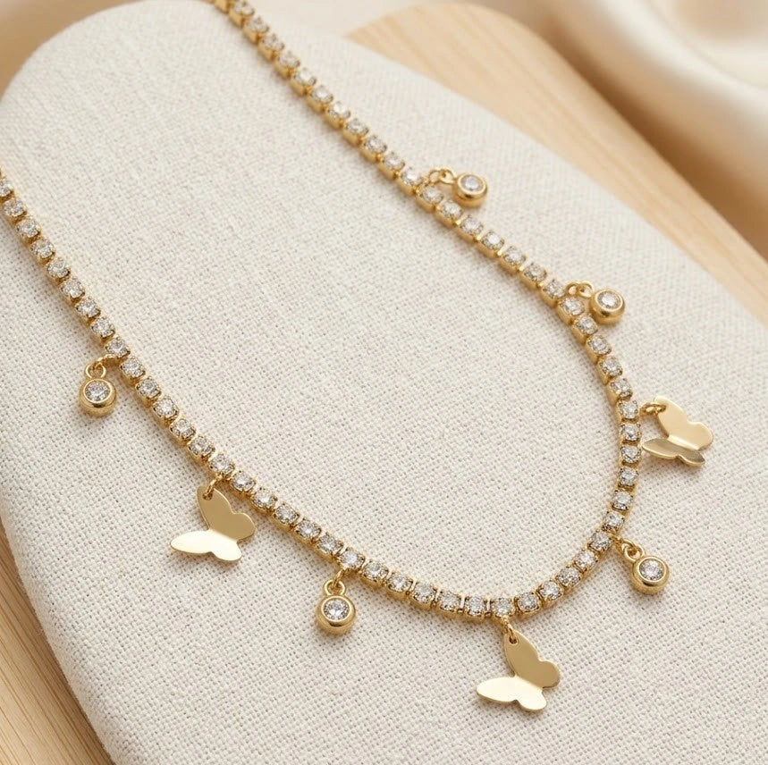 Korean Style Anti-Tarnish Gold-Plated Butterfly Tennis Necklace