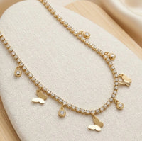 Korean Style Anti-Tarnish Gold-Plated Butterfly Tennis Necklace