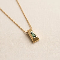 Geometric Green Stone Pendant Necklace | Anti-Tarnish Minimalist Chain
