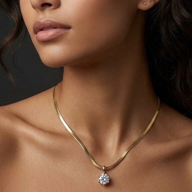 Anti-Tarnish Gold Plated Solitaire Pendant Snake Chain Necklace
