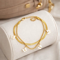 Korean White Floral Double Layer Bracelet | Anti-Tarnish Gold-Plated