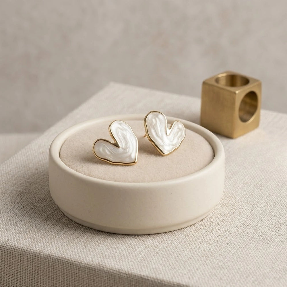 Korean Minimalist White Heart Stud Earrings - High Quality Fashion Jewelry