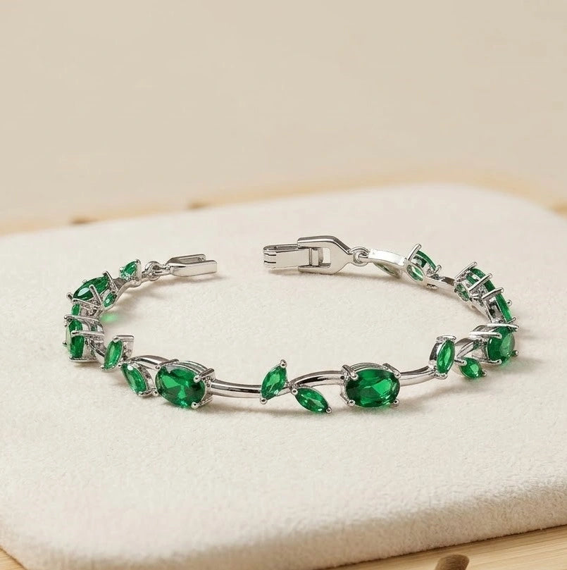 Emerald Green Vine Anti-Tarnish Gold Plated Bracelet